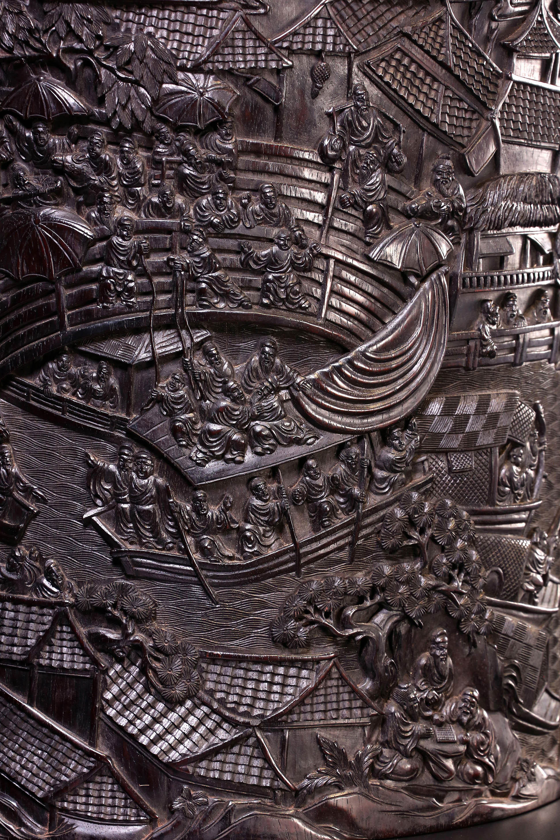 印度小叶紫檀清明上河图笔筒