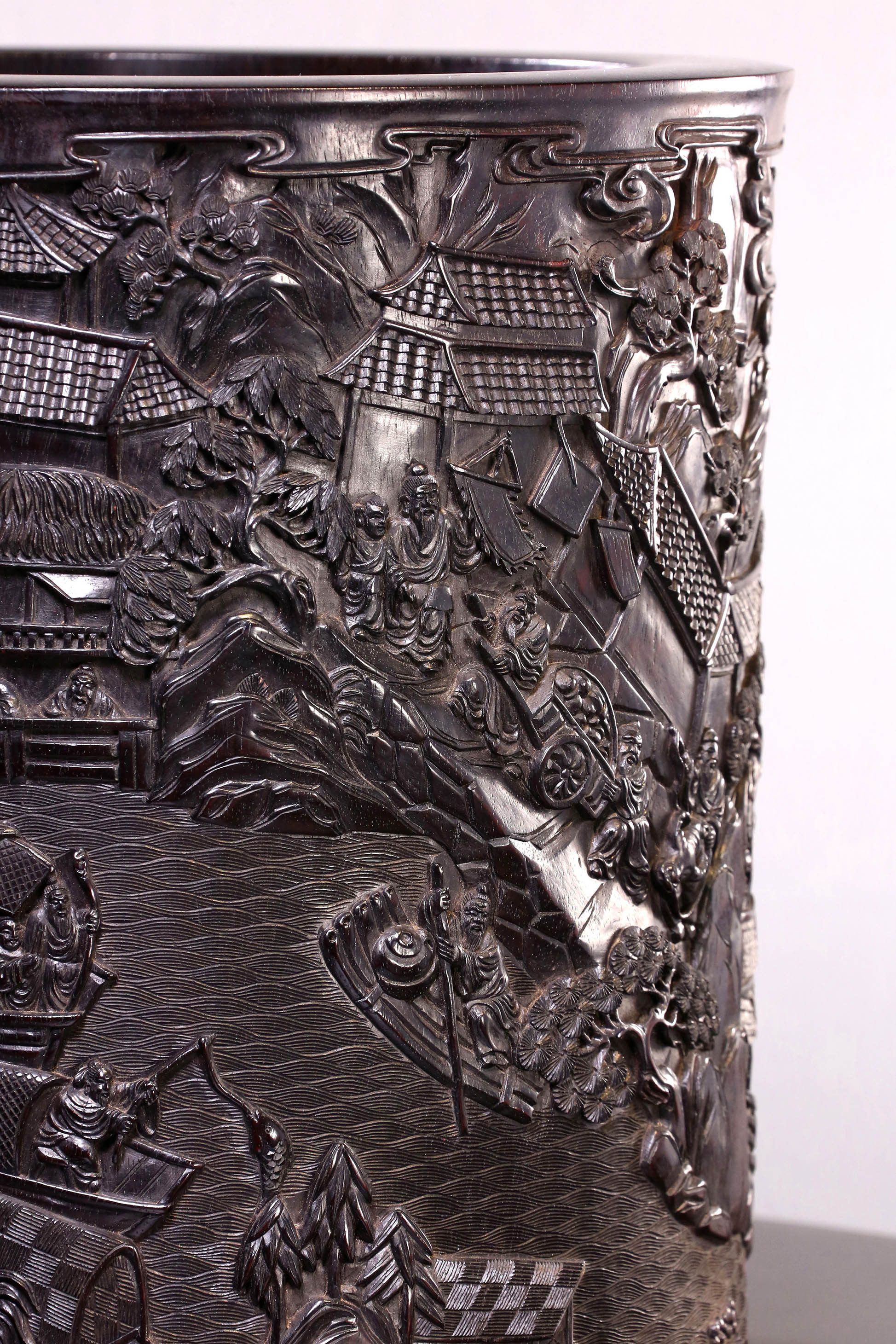 印度小叶紫檀清明上河图笔筒