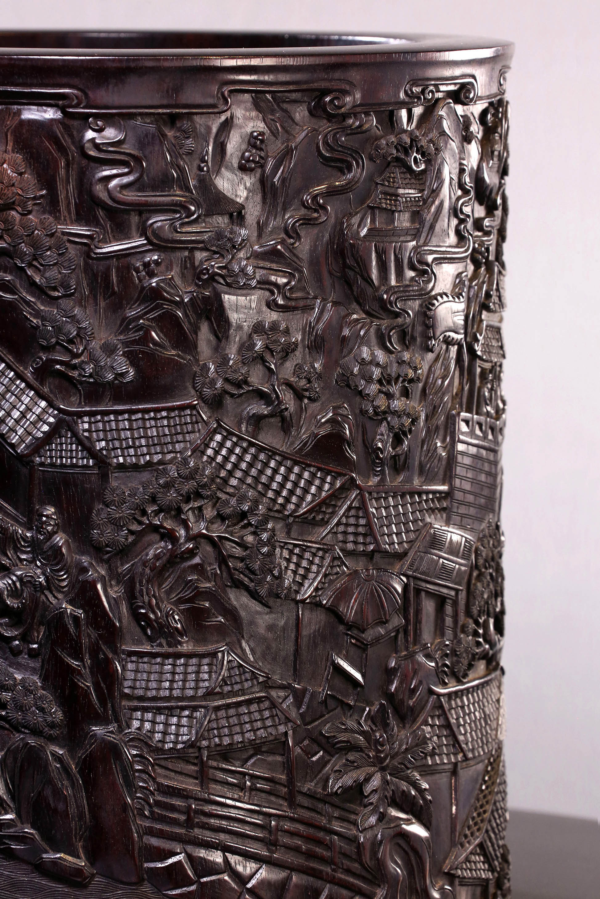 印度小叶紫檀清明上河图笔筒